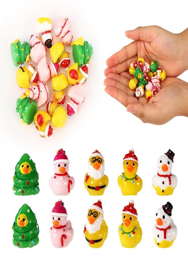 Sinbana 50pcs Christmas Resin Ducks, 5 Design Mini Novelty Tiny Ducks Christmas Tree, Snowman, Santa Claus, etc Small Decoration Festival Stocking Stuffers for Miniature Landscape Garden - Image 1